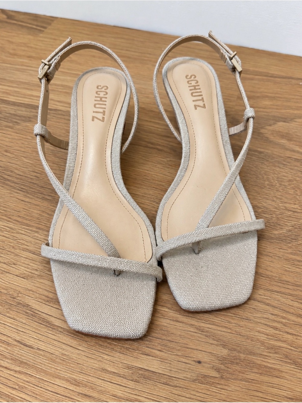 SCHUTZ linen Beige Strappy Slingback Sandals
